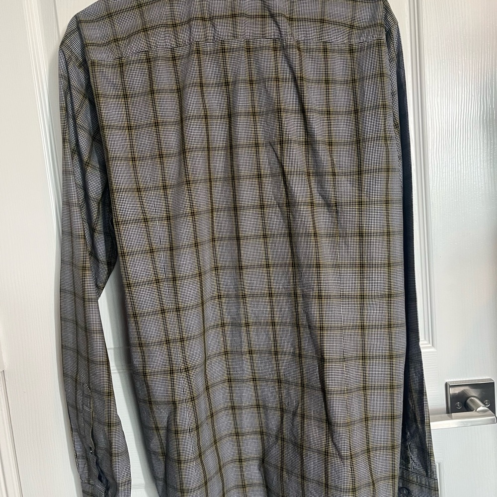 BOSS Hugo Boss Long Sleeve Button Down Sz Large Shirt Slim Fit Gray with Plaid - Picture 10 of 11